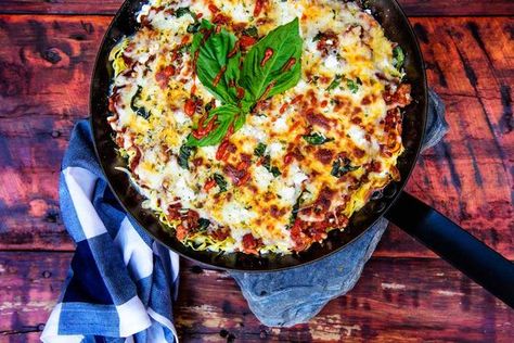 A Recipe for Easy, Cheesy, Skillet-Baked Linguine with Fresh Ground Elk | Outdoor Life Tomato Casserole, Indulgent Recipes, Butter Beans Recipe, Pizza Cheese, Bean Recipe, Vegetarian Comfort Food, Cheese Spinach, Tomato And Cheese, Nyt Cooking