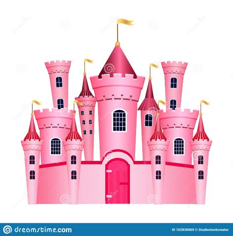 Cute Princess Castle Isolated on White Background. Vector Illustration. Stock Vector - Illustration of children, classic: 162830069 Disney Castle Cake Topper, Princesses Cake, Barbie Castle, Disney Princess Cake Topper, Castle Cake Topper, Castle Coloring Page, Pink And Gold Birthday Party, Disney Princess Castle, Princess Castle Cake