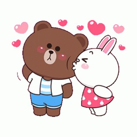 Big Stickers, Cony Brown, Animiertes Gif, Chibi Cat, Emoji Love, Love You Gif, Bunny And Bear, Friends Gif, Funny Cartoon Gifs