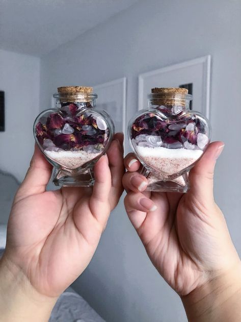 Love Spell Jars, Love Spell Jar, Gem Candles, Monopoly Cards, Spell Jars, How To Clean Crystals, White Sage Smudge, Spell Jar, Red Rose Petals