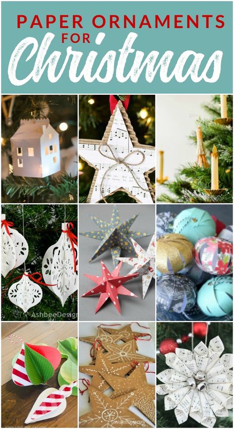 Trim the Tree with these Crafty Paper Christmas Ornaments - The Crazy Craft Lady Home Made Paper Christmas Ornaments, Christmas Crafts With Cardstock, Wrapping Paper Ornaments, Christmas Tree Paper Ornaments, Cricut Paper Christmas Projects, Christmas Paper Crafts To Sell, Adult Christmas Crafts, Creative Christmas Wrapping Ideas, Holiday Paper Crafts