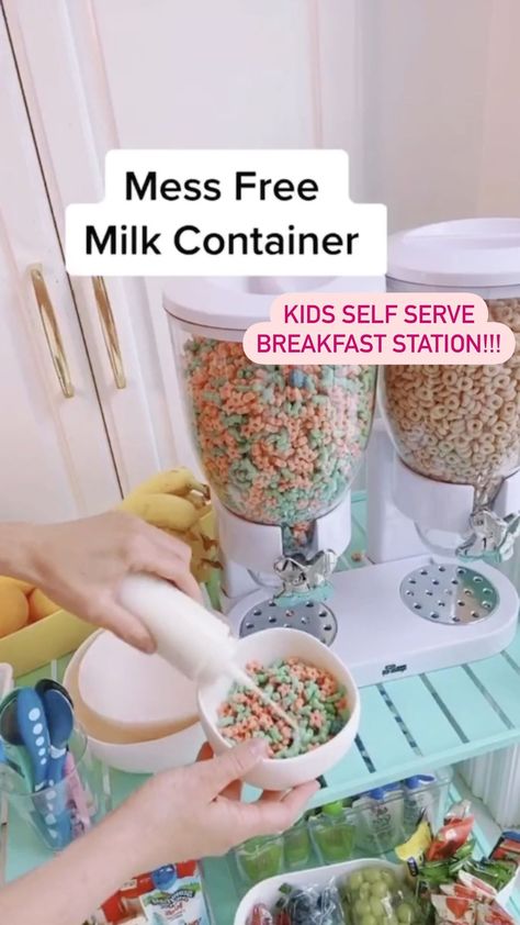 Coco and Lala on Instagram: “My KIDS SELF SERVE BREAKFAST STATION * #momlife #momsofinstagram #momhacks #lifehacks #breakfast #organization #hacks #parents” Toddler Self Serve Station, Montessori Breakfast Station, Kids Self Serve Breakfast Station, Self Serve Breakfast Station For Kids, Kids Breakfast Station, Cereal Station At Home, Breakfast Station For Kids, Self Serve Breakfast Station, Snack Station Kids