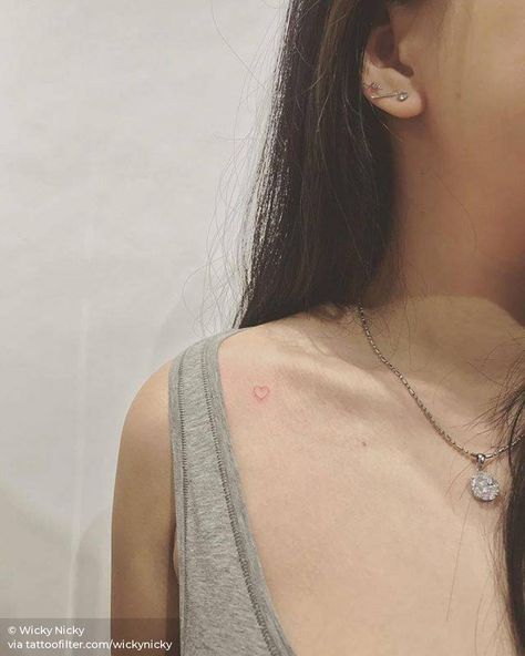 Tiny red heart on the collarbone. Small Symbol Tattoos, Strawberry Tattoo, Heart Tattoo Wrist, Red Heart Tattoos, Cursive Tattoos, Small Quote Tattoos, Explore Tattoo, Small Tattoos With Meaning, Awesome Tattoo