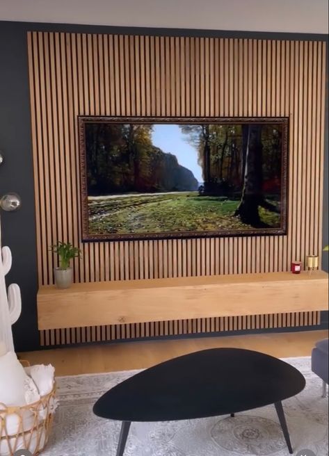 Under Tv Ideas, Under Tv Ideas Wall Mounted Tv, Accent Wall Behind Tv, Tv Wall Mount Ideas, Wooden Walls Living Room, Tv Wall Decor Living Room, Living Room Decor Tv, Wall Behind Tv, Tv Wall Panel