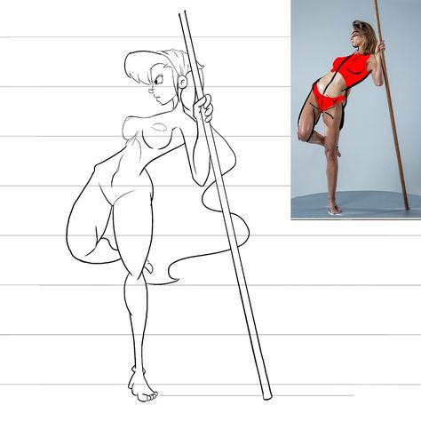 Drawing of woman leaning back supported by a stick Holding A Pole Drawing Reference, Stick Poses Reference, Holding Sickle Reference, Woman Holding Two Swords Reference, Man Holding Staff Reference, Holding A Flag Pose Reference Drawing, Person Holding Stick Reference, Woman Holding Staff Pose Reference, Hand Holding Pole Drawing Reference