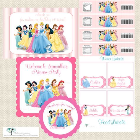 Disney+Princess+Party+Printables Disney Princess Birthday Party Decorations Free Printable, Disney Princess Printables Free Prints, Disney Princess Theme Birthday Party Free Printables, Free Disney Princess Printables, Free Princess Printables, Diy Cutouts, Princess Birthday Party Decorations Diy, Cutout Printable, Princess Popcorn