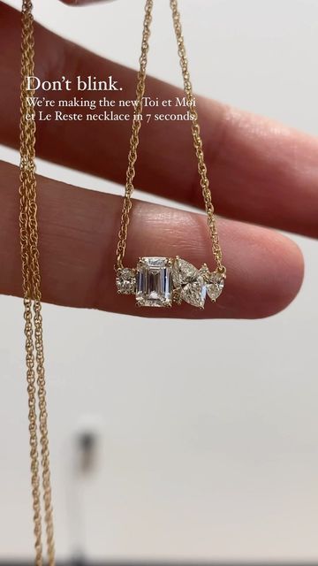 Melanie Casey Fine Jewelry on Instagram: "We designed this piece together, live here on Instagram, for Diamond Friday. And now we’ll pretend it only took 7 seconds to make. 🫣 Here is the first piece of the collection to come off the bench: Toi et Moi et Le Reste Necklace in all diamond. Toi et Moi et Le Reste represents you, and me, and the rest of your family, special circumstances, community, or achievements. “The rest” represents the rest of your story. The collection can be pre-ordered Metal Jewelry Handmade, Custom Pendant Necklace, Melanie Casey, Diamond Pendants Designs, Pretty Jewelry Necklaces, Jewelry Designing, Diamond Necklace Designs, 7 Seconds, Accesories Jewelry