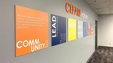 Interior Signage | Excel Signs & Design | Sign Company | St. Louis,MO Company Values Wall, Hallways Inspiration, Values Wall, Internal Branding, Future Wall, Healthcare Advertising, School Signage, Successful Tips, Company Core Values