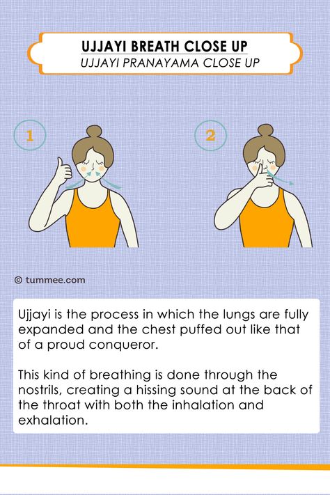 Learn and teach your students Ujjayi Breath Close Up (Ujjayi Pranayama) at https://www.tummee.com/yoga-poses/ujjayi-breath-close-up  In Sanskrit, 'Ud' = 'upwards or superior' and 'Jaya' = 'conquest, victory or success'. Ujjayi is also referred to as victorious breath or ocean breath.  #pranayama #yogameditation #tummeeyoga #yogateacher #ujjayipranayama #ujjayibreathing Ida And Pingala, Inhalation And Exhalation, Pranayama Techniques, Pranayama Yoga, Diaphragmatic Breathing, Breathing Meditation, Yoga Anatomy, Yoga For Balance, Yoga Therapy