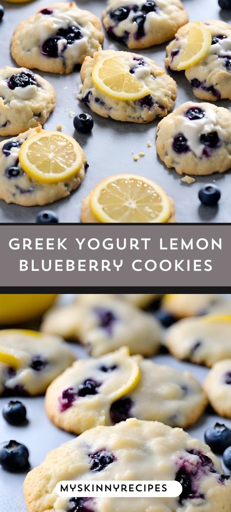 Indulge guilt-free with these Greek Yogurt Lemon Blueberry Cookies! 🍋💙 Soft, tangy, and bursting with flavor, they're a delightful treat for any occasion. Try this healthier twist on traditional cookies today! #lemonblueberry 
#healthytreats #myskinnyrecipes Greek Yogurt Cookies Healthy, Yogurt Cookies Recipe, Blueberry Lemon Cookies, Greek Yogurt Cookies, Yogurt Cookies, Healthier Cookies, Greek Yogurt Banana Bread, Lemon Blueberry Cookies, Cinnamon Swirl Banana Bread