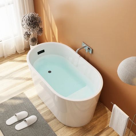 HOROW Selene 47'' x 27'' Freestanding Soaking Acrylic Bathtub with Side Drain | Wayfair Cast Iron Bathtub, Best Bathtubs, Shower Seat, Design Installation, Bottom Design, Acrylic Bathtub, Garage Storage Cabinets, Soaking Bathtubs, Kitchen Sale