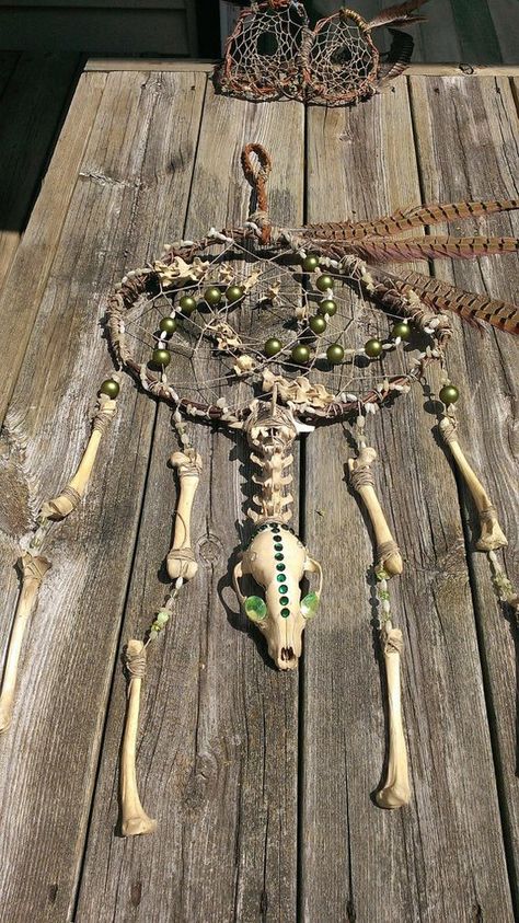 Bone Dream Catcher  Real Animal Bone Artwork  by FireStormBones: Raccoon Skull Art, Art With Animal Bones, Bone Diy Crafts, Deer Bone Art, Bone Windchimes, Bone Mobile, Bone Dream Catcher, Bone Wind Chime, Bone Artwork