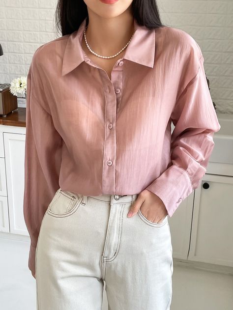 Dusty Pink Fabric, Baggy Shirt, Drop Shoulder Shirt, Without Bra, Concert Fits, Plain Shirt, Plain Shirts, Pink Shirt, Bra Women