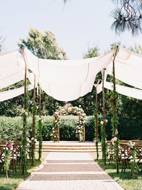 shade canopy wedding ceremony and floral arbor Back Garden Wedding Ceremony, Canopy Wedding Ceremony, Canopy For Wedding Ceremony, Outdoor Wedding Ceremony Shade, Shade For Wedding, Wedding Ceremony Canopy, Rose Garden Wedding Ceremony, Floral Canopy Wedding, Canopy Wedding Decor