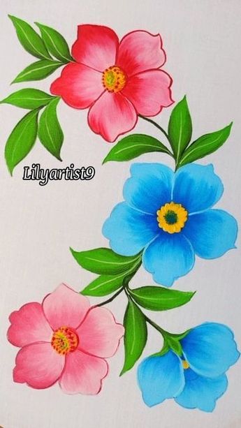 Fabric Paint Drawing, Fabric Painting Birds Designs, Flower Bird Drawing, Simple Fabric Painting Designs Flowers, Simple Painting Ideas Flowers, Fabric Painting Flowers Design, Hand Painted Fabric Pattern Design, Simple Flower Design Pattern, Flowers Painting Simple