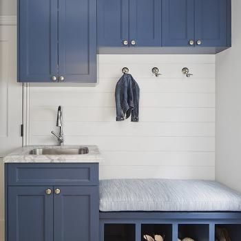 Blue Mudroom Sink Vanity Design Ideas Blue Mudroom Cabinets, Blue Mudroom, Shoe Cubbies, Ikea Laundry Room, Transitional Laundry Room, Mudroom Cabinets, Mudroom Makeover, Laundry Room/mud Room, Shoe Cubby