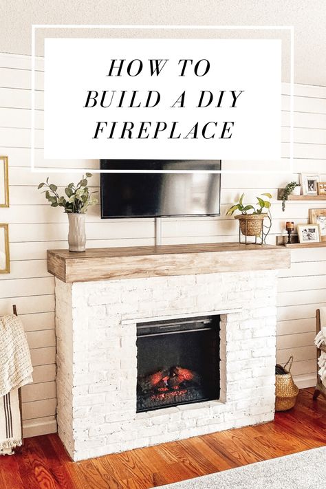 DIY Fireplace | How we built a brick fireplace around an electric insert!  // faux fireplace, electric fireplace, DIY fireplace Faux Fireplace With Electric Insert, Fireplace With Electric Insert, Build Your Own Fireplace, Diy Fireplace Makeover, Faux Fireplace Diy, Build A Fireplace, Fireplace Built Ins, Fireplace Insert, Faux Fireplace