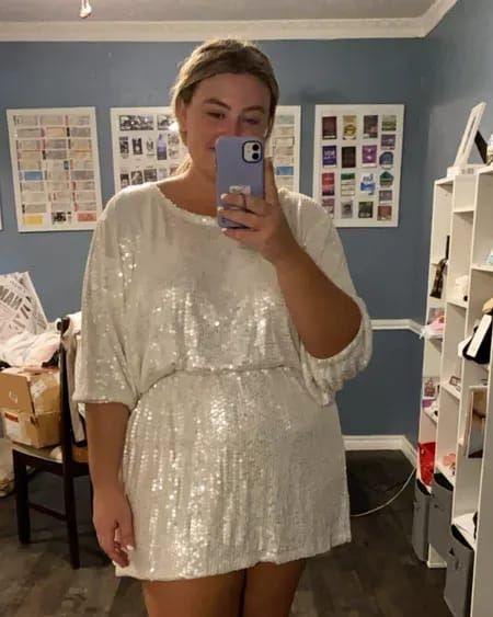 Perfect sequin mini dress for brides! Bachelorette party, wedding outfit change, etc. it runs generous. I’m in XL and could have sized down. #liketkit http://liketk.it/3fNqZ @liketoknow.it #LTKcurves #LTKwedding Plus Size Bachelorette Outfit Night Out, Plus Size Bachelorette Outfit For Bride, Bridal Bachelorette Party Outfit, Plus Size Bachelorette Outfit, Wedding Outfit Change, Bachelorette Outfit For Bride, Bachlorette Outfit, White Sequin Dress, Bridal Bachelorette Party