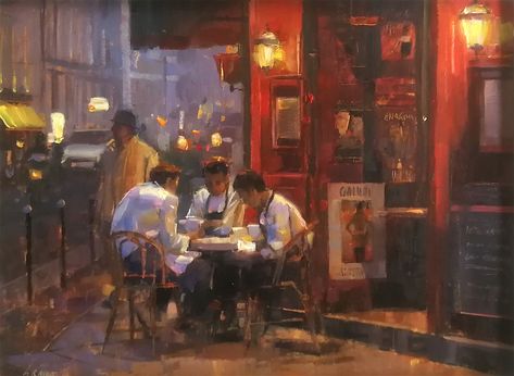 Art Of People, Paris Oil Painting, Paris Painting, Oil Painting Inspiration, Cafe Art, France Art, Cowboy Art, Painting People, Figurative Artists