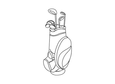 Golf Drawing Sketches, Golf Clubs Tattoo, Golf Inspired Tattoos, Cute Golf Tattoos, Golf Bag Tattoo, Golf Cart Tattoo, Golf Line Art, Golf Bag Drawing, Golf Cart Drawing