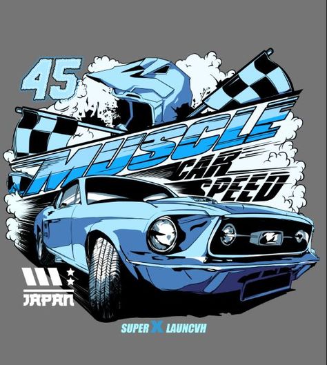 Cartoon Graphic Design For Tshirts, Race Car Graphic Design, Race Car Graphics, Race Car Design Graphics, Typography Shirt Design, Mustang Car, Carros Vintage, Trippy Designs, Shirt Logo Design