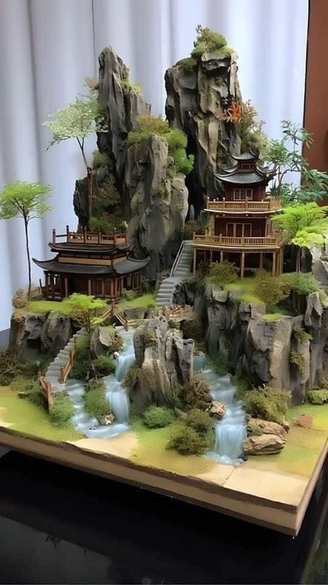 Casa Fantasy, Taman Diy, Aquarium Landscape, Foto Langka, Mini Bonsai, Aquascape Aquarium, Asian Garden, Landscape Model, Diy Plant Hanger