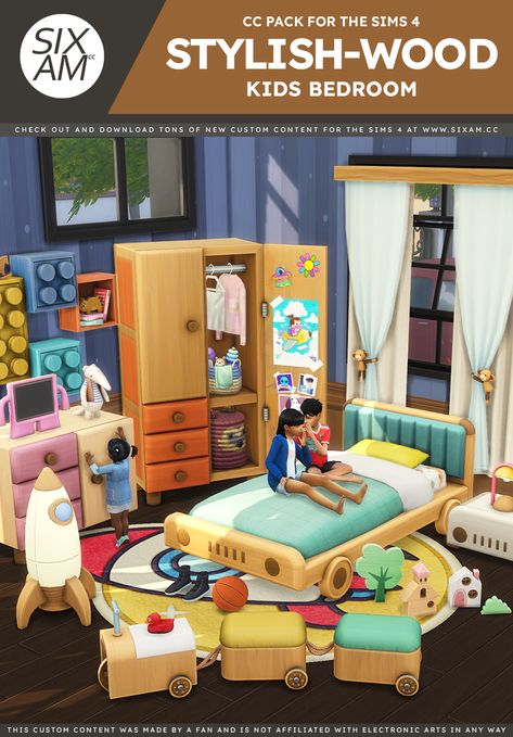 Stylish-Wood Kids Bedroom (CC Pack for The Sims 4) | Patreon Sixam Cc, Sims 4 Family, Sims Packs, Sims 4 Bedroom, Sims 4 Children, Casas The Sims 4, Sims 4 Cc Packs, Sims 4 Cc Furniture, Kid's Bedroom