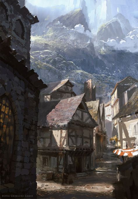 Vila Medieval, Concept Art Landscape, Fantasy Village, Istoria Artei, Fantasy Town, Fotografi Urban, Concept Art World, Landscape Concept, Back Ground