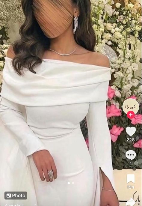 Home Engagement Dress, Simple Long Wedding Dress With Off The Shoulder Sleeves, Modern Dress Designs, Simple Bride Dress Classy, Simple Engagement Dress Classy, Engagement Dress Modest, Modest Engagement Dress, Classy Engagement Dress, Engagement Dresses Elegant