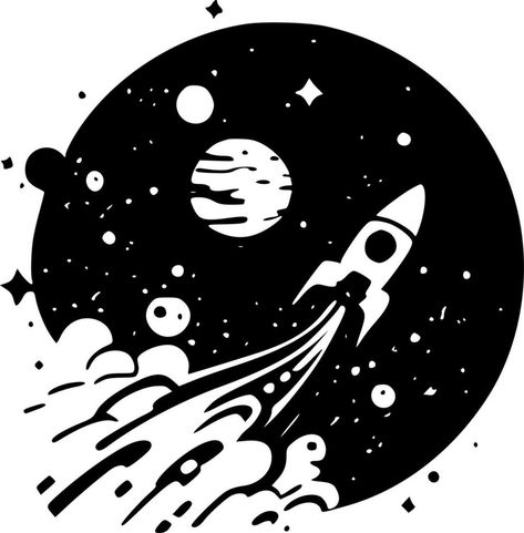 Space, Black and White Vector illustration White Space Graphic Design, Space Black And White, Beer Bottle Design, Illustration Advertisement, Black And White Vector, Sci Fi Design, Space Black, Line Illustration, White Space