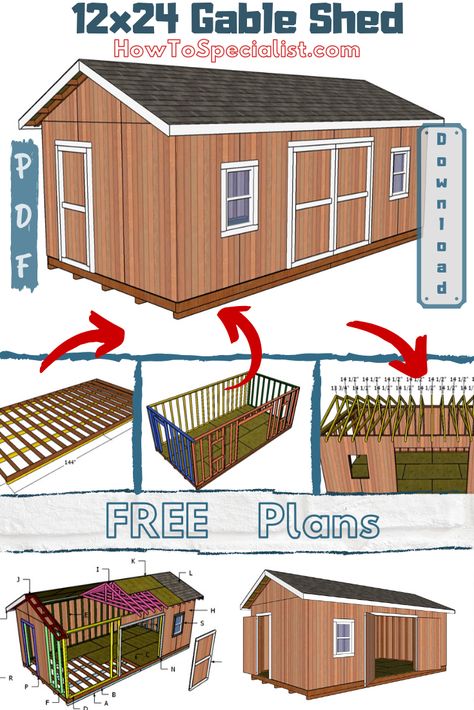 12x24 Shed Plans - Free DIY Plans | HowToSpecialist - How to Build, Step by Step DIY Plans Wood Shed Plans Step By Step, How To Build A Tool Shed, Storage Shed Plans 16x20, Garage Shed Plans, Free Shed Plans 12x16, She Shed Building Plans, Shed Plans 10x12 Free, How To Build A Shed Cheap Easy Diy, She Shed Plans Diy