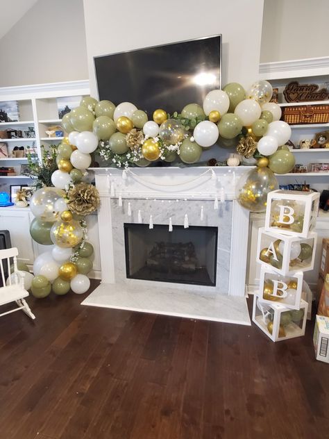 Ballon Arch On Fireplace, Bridal Shower Decor Fireplace Mantel, Balloon Garland Around Fireplace, 1st Birthday Fireplace Decor, Balloon Arch On Mantle, Balloon Garland On Fireplace Mantle, Balloon Arch On Fireplace Mantle, Balloons Around Fireplace, Balloon Arch Fireplace Mantle