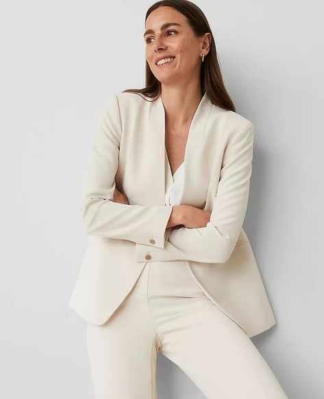 34389140 Collarless Blazer, Tan Suit, Knitted Suit, Open Sleeve, Suit Separates, Chic Woman, Suits For Women, Effortless Style, Ann Taylor