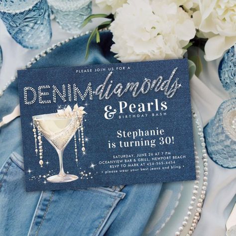 Create your own Invitation | Zazzle Lace And Pearls Party Theme, Denim And Lace Party Ideas, Denim Pearls And Diamonds Party Themes, Designer Party Ideas, Denim Party Invitation, Denim And Diamonds Wedding, Denim Wedding Theme, Demin And Diamonds Theme Party, Denim Disco Party