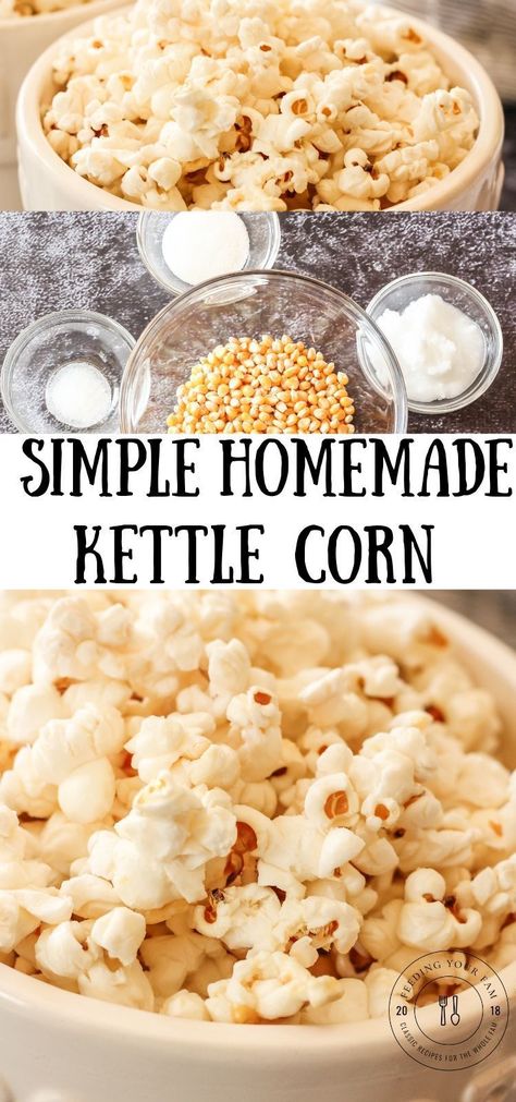 Homemade Kettle Corn, Kettle Corn Recipe, Easy Homemade Snacks, Popcorn Recipes Easy, Homestead Recipes, Sweet Popcorn, Homemade Popcorn, Scratch Recipes, Popcorn Snacks