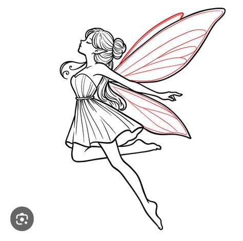 Beautiful Fairy Drawing, Flying Fairy Tattoo, Fairy Outline Drawing, Fairy Outline Tattoo, Fairy Silhouette Simple, Fairy Drawing Sketches, Fairy Line Art, Fairy Outline, How To Draw Fairies