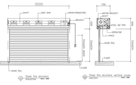 2d cad drawing of  Rolling Shutter Detail Design elevation view and section view along with description detail and dimension detail cad file. Stair Plan, Design Elevation, Interior Design Sketchbook, Shutter Designs, Rolling Shutter, Door Plan, Brick Detail, Concrete Column, Small House Elevation Design