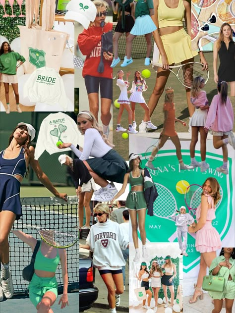 Bachelorette Party Themes Aesthetic, Golf Bid Day Theme, Wimbledon Party Outfit, Tennis Work Week Theme, Country Club Bachelorette Aesthetic, Tennis Hens Party, Country Club Sorority Theme, Perfect Match Tennis Bid Day Theme, Tennis Bachelorette Theme