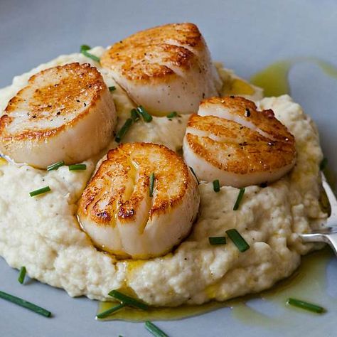 Grilled Sea Scallops, Celery Root Puree, Grilled Scallops, Dried Scallops, Cauliflower Puree, Ina Garten Recipes, Celery Root, Seared Scallops, Cauliflower Cheese