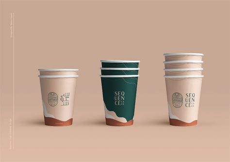 Sequence cafe | Logo & Identity on Behance Cafe Packaging Ideas, Cafe Cup Design, Paper Cups Design, Coffee Sleeve Design, Coffee Cup Packaging, Green Coffe, Paper Cup Design, Cafe Logo Design, Coffee Shop Branding