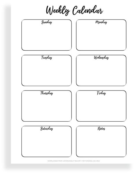 Blank Weekly Calendar Printable Free, Yearly Calendar 2024 Free Printable, Weekly Calendar Ideas, Weekly Schedule Printable Free, Empty Calendar Template, Blank Weekly Schedule, Free Printable Blank Calendar, Free Printable Weekly Planner Template, Free Weekly Calendar