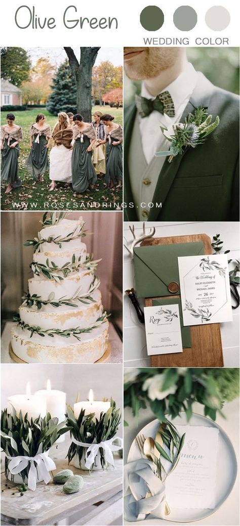 Olive green wedding color ideas  #wedding #weddings #weddingcolors #greenweddings #rar Sage Green Wedding Theme, Sage Green Wedding Colors, Olive Green Weddings, Fall Wedding Color Schemes, Pink Wedding Colors, Wedding Ceremony Ideas, Sage Green Bridesmaid Dress, Green Themed Wedding, Green Wedding Colors