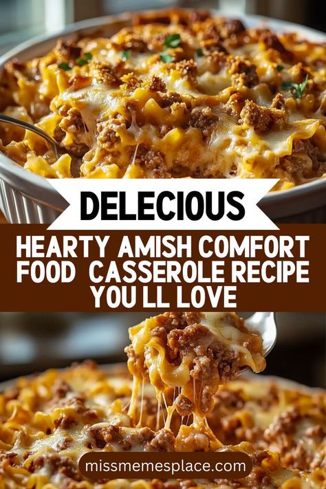 Discover the magic of hearty Amish comfort food with our Amish Country Casserole recipe! This easy-to-follow casserole brings together ground beef, egg noodles, and mixed vegetables in a creamy, savory sauce that’s baked to perfection. Not only is it a filling meal for any occasion, but it also showcases the wholesome goodness of traditional Amish cooking. Ideal for family meals or potluck events, this dish is sure to impress with its rich flavors and comforting appeal. Try it today! Amish Pasta Casserole, Meals Under 20$, Amish Recipes Authentic, Amish Country Casserole Recipe, Ground Beef Egg Noodles, Beef Egg Noodles, Alabama Recipes, Amish Country Casserole, Amish Noodles