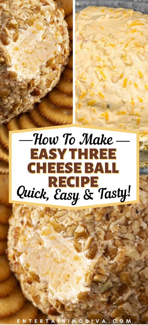 Easy Three Cheese Ball Cheddar Cheese Ball Recipes, Cream Cheese Balls Recipe, Easy Cheese Ball, Cheese Ball Recipes Easy, Cheddar Cheese Ball, Roasted Veggies In Oven, Cream Cheese Ball, Cheese Ball Recipe, Easy To Make Appetizers