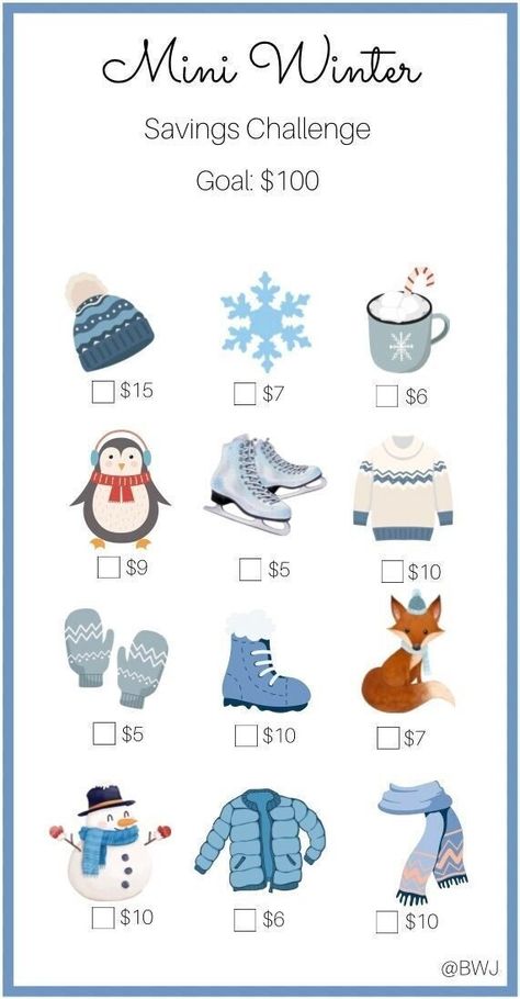 Mini Winter Savings Challenge. Save $100! Just simply check off each box as you cash stuff your savings. Enjoy! ❄️ Printing Information: *Digital Download  *This is printed on 8.5 x 11 US letter size paper *Once printed, cut and place inside your A6 envelope *Color will vary depending on ink and printer Disclaimer: This is a PDF Digital Download. No physical product will be mailed to you. Digital Download will be available once payment has been confirmed and purchase has been completed. This printable is for personal use only, not to be copied or resold. There are no refunds, cancellations or exchanges due to the nature of the product. If you have any questions or concerns, please do not hesitate to reach out.  Thank you for your support! Happy Savings!! Saving Money Chart, Budget Challenge, Money Chart, Money Saving Methods, Money Saving Techniques, Christmas Savings, Saving Money Budget, Money Saving Plan, Money Saving Strategies