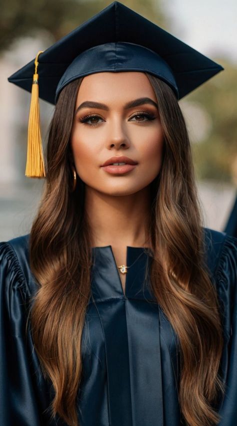 Explore a variety of hairstyles ideas with us.#hairstyling #hairstyling #hairextensionsupplier #graduation #graduationphotos #gradphotos #ugeathair #ugeat #ugeathairextensions #hairextensions#butter Diy Graduation Hat Decorations, Graduation Hairstyles With Cap, Graduation Look, Elegant Updos, Graduation Photography Poses, Graduation Makeup, Graduation Poses, Graduation Picture Poses, Graduation Hairstyles