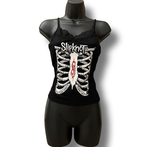 Slipknot Tank Top, Slipknot Logo, Bday List, Black Lace Cami, Vacation Clothes, Lace Trim Cami, Black Lace Trim, Roblox Outfit, Slipknot