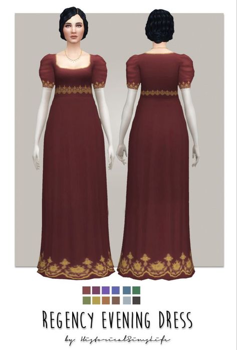 Sims 4 Decades Challenge, 1800's Dress, Sims Medieval, Sims 4 Mm Cc, Dress History, Regency Dress, Sims 4 Dresses, Sims 4 Mm, Sims4 Clothes