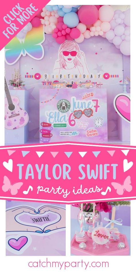 Don't miss this incredible Taylor Swift-themed birthday party! The dessert table will blow you away! See more party ideas and share yours at CatchMyParty.com Taylor Swift Candy Bar Ideas, Taylor Swift Dessert Table, Taylor Swift Table Decor, Taylor Swift Desserts, Taylor Swift 10th Birthday Party Ideas, Taylor Swift Party Food, Rockstar Party Ideas, Birthday Taylor Swift, Taylor Swift Party Ideas