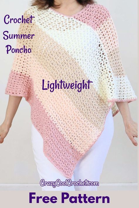 Crochet Poncho Patterns Easy, Summer Poncho, Crochet Poncho Free Pattern, Crochet Shawl Pattern Free, Crochet Poncho Patterns, Crochet Tops Free Patterns, Crochet Shawls And Wraps, Crochet Summer Tops, Garment Pattern